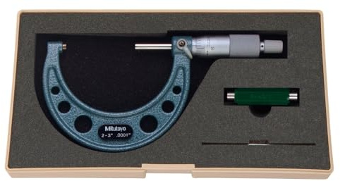 Mitutoyo 103-217 Outside Micrometer, Baked-enamel Finish, Ratchet Stop, 2-3 Range, 0.0001 Graduation, +/-0.0001 Accuracy