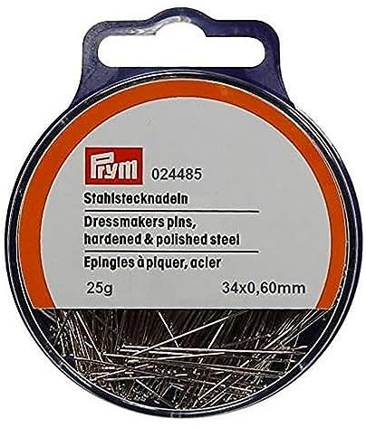 Prym Stecknadeln, 0,60 x 34mm, silberfarbig, 25g, Dose mit Aufhänger, Stahl, 34 x 0,6mm