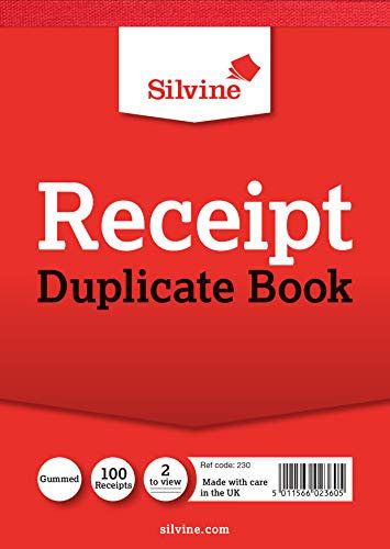 Silvine Duplicate Receipt Book - 100 Receipts per Book, Gummed (148 x 105mm)