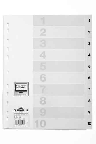 Durable Zahlenregister (A4, mit Deckblatt, geprägte Taben 1-10, PP Universallochung) 25 Stück, weiß, 616202