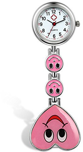 lancardo Candy Farbe Lächeln Herz Face Krankenschwester Clip Watch Medical Revers Pocket Schließe Watch (Pink, 2)