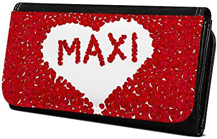 Geldbörse mit Namen Maxi - Design Rosenherz - Brieftasche, Geldbeutel, Portemonnaie, personalisiert für Damen und Herren
