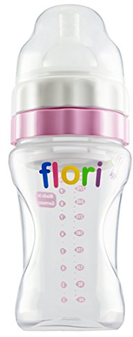 Flori Babyflasche für Unterwegs, Mix und Go ! Optimal für Nachtfütterung, Trinkflasche mit Sauger, BPA frei, Anti Kolik Trinksauger, 100% Made in Germany, 300 ml, pink