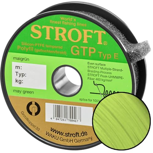 Stroft Schnur GTP Typ E mai grün 200m geflochtene Angelschnur - 8-fach PE Braid, rund & leise, extrem abriebfest, hohe Tragkraft, ohne Coating, für Spinnfischen auf Hecht, Zander & Barsch