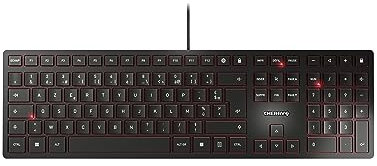 CHERRY KC 6000 Slim, disposition française, clavier AZERTY, clavier filaire, mécanisme à ciseaux pour une frappe parfaite, design ultra-plat, noir
