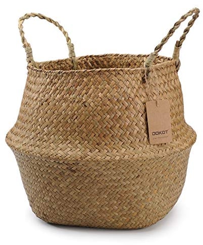 DOKOT Natural Seagrass Mimbre Cesta de Cesteria, Cestos para la Colada con Asa, Cesta Plegable para el Vientre Maceta, Decoracion para el Hogar Almacenar Juguetes, Ropa, Fruta o Plantas