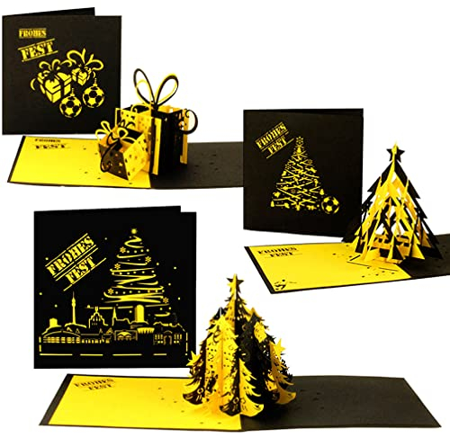 Cologne Cards - 3er Set Pop-Up Weihnachtskarten Dortmund - Schwarz & Gelb - 3D Pop-Up Karten - Dortmunder Weihnachten in Schwarz-Gelb - 3 x Weihnachtskarten im Set für Fußball Fans