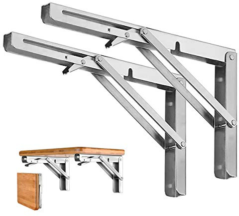 Klappbare Regalhalterungen – robuste Edelstahl-Regalhalterung für Banktisch, platzsparende DIY-Halterung, maximale Tragkraft: 250 kg (lang: 25,4 cm, 2 Stück)