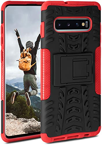 ONEFLOW Tank Case für Samsung Galaxy S10 Plus Hülle Outdoor, stabile Panzerhülle mit Kamera und Display Schutz, sichere Handyhülle, TPU Handy Schutzhülle mit Ständer, Rot Schwarz
