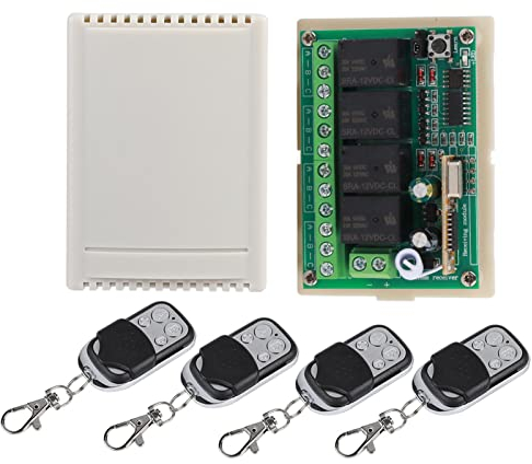 Commutateur sans Fil 433Mhz, Récepteur De Commutateur De Relais sans Fil Multifonction à 4 Voies avec Télécommande Module Récepteur DC12V 4 Émetteur/Récepteur + 1 Récepteur