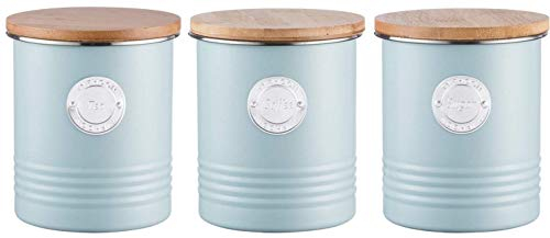 Typhoon Living Airtight Tea, Coffee and Sugar Storage Canister with Bamboo Lid, Set of 3, 1 Litre, Blue