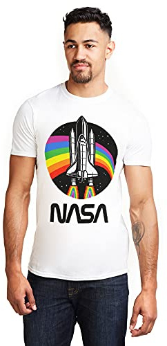 Nasa Men's Rainbow T Shirt, White, M UK