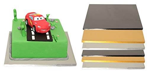 Tortenunterlage |Cake Board Drum |Tortenplatte & Kuchenplatte | Eckig Quadratisch Silber 40x40 cm 5 stk.