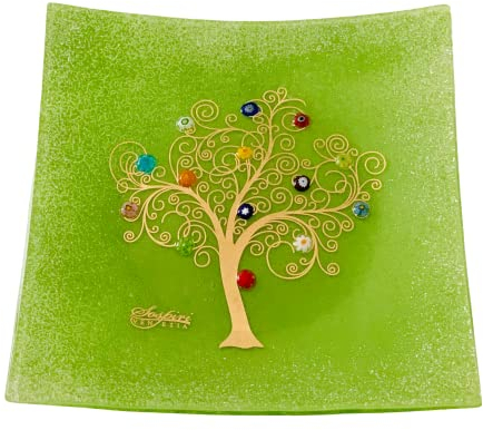 Sospiri Venezia Svuotatasche Albero della Vita in Vetro di Murano Murrine e Oro Idea Regalo Piatto Vassoio Decorativo Made Italy Portaoggetti Soprammobile Bomboniere Cerimonia 19X19 cm