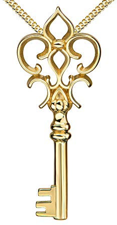 JEVELION Gold Anhänger Schlüssel zum Herzen Anhänger 333 Gold 8 Karat für Damen Kettenanhänger. Mit Kette 50 cm