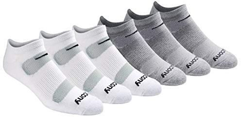 saucony Men's Multi-Pack Mesh Ventilating Comfort Fit Performance No-Show Socks, Grey Fashion (6 Pairs), Shoe Size: 6-9