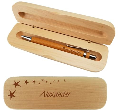 laser-diele Kugelschreiber mit Gravur in Personalisierter Geschenkbox - Schreibset mit Gravur - Kugelschreiber personalisiert (Sterne)