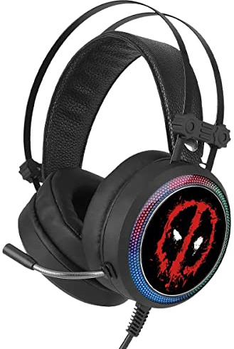 ERT GROUP Deadpool Kopfhörer, Gaming Headset mit Mikrofon, Over Ear Kopfhörer mit verstellbarem Kopfband, 2,2 m USB-Headset, LED-Ohrmuscheln mit Marvel-Design ERT Gaming Headset Universal