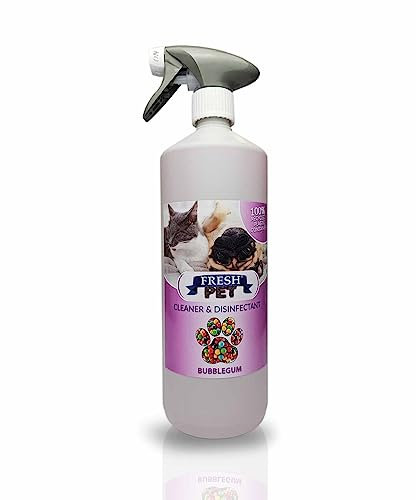 Trade Chemicals Pet Disinfectant 1L Spray 100% Recycled Bottle, Deodoriser, Cleaner, Kennels, Artificial Grass, Fresh Pet (Bubblegum)