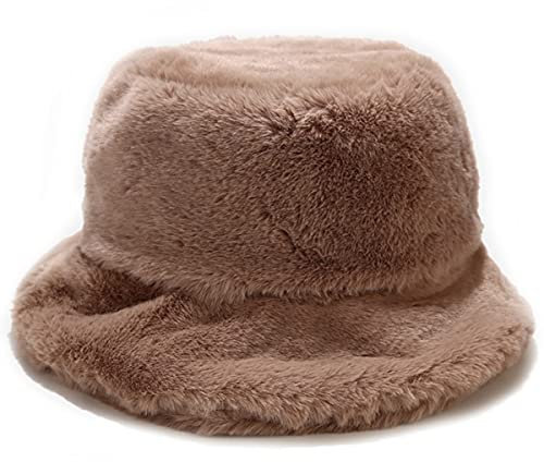 crazy bean Wintermütze Damen Fischerhut Plüsch Winter Warm Eimer Hut Weiche Flauschige Unisex(Khaki)