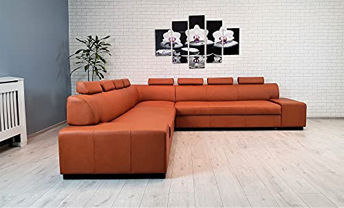 Quattro Meble Braunes Echtleder Ecksofa London II RE 8z 3.0 x 3.0 Sofa Couch mit Bettfunktion, Bettkasten und Kopfstützen Echt Leder Eck Couch Leder Mondial Farbauswahl