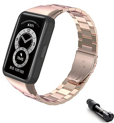 Correa Para Huawei Band 6 Pulsera Metal Acero Con Pulseira Y Metalica Bracelet Para Huawei Band 6 Band Compatible Con Huawei Band 6 Correa (Oro rosa)