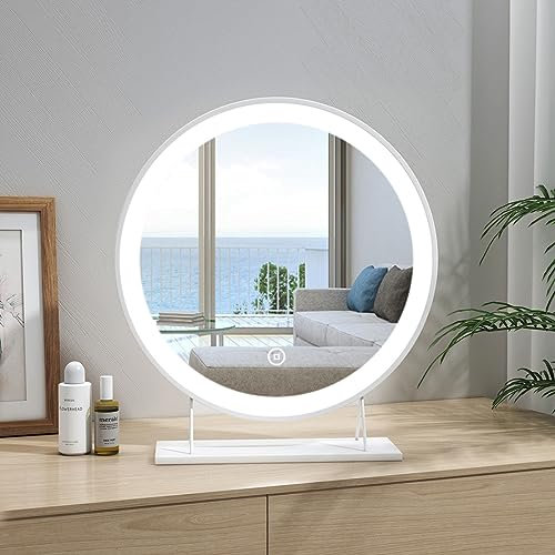 Heilmetz Hollywood Vanity Mirror, Dressing Table Mirrors with Lights, Light up Mirror Makeup Mirror Make up Mirrors with Lighting with 3 Color Temperature, White Round ф40 cm