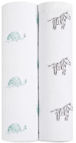 aden + anais Pucktücher, Baby-Decken aus 100% Bio-Baumwoll-Musselin für Neugeborene Mädchen & Jungen, Wickeltücher-Set für Säuglinge & Kleinkinder, 120x120cm, 2er-Pack, Animal Kingdom