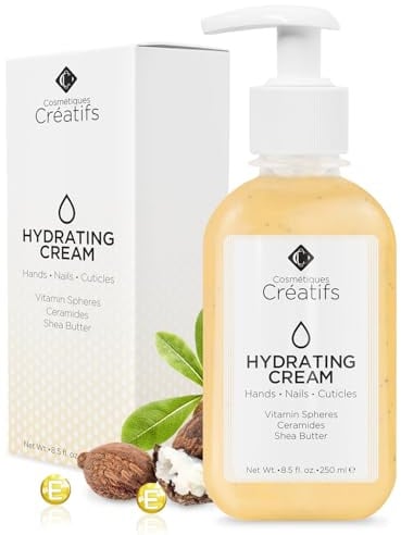 Cosmétiques Créatifs Moisturising Hand Cream for Dry, Cracked Hands, Nails and Cuticles - 250ml - Anti-Aging Skin Moisturising Cream with Vitamin E, Shea Butter and Ceramides
