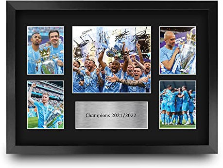 HWC Trading FR A3 Manchester City Premier League Champions 2021-2022 Printed Memorabilia Signed Autograph Photograph Display for Football Fans and Supporters - A3 Framed