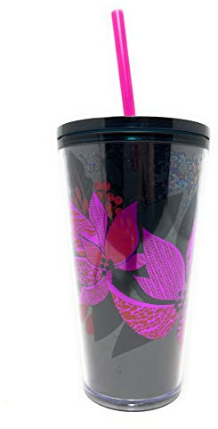 Starbucks Isolierter Becher mit Strohhalm, 473 ml, Schwarz / Glitzer / Magenta / Weihnachtsstern