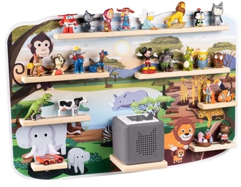 bunnyboo Toniebox Regal - für bis zu 45 Tonies - Testsieger 2024 - Magnetisches Regal für Toniebox und Figuren - geprüfte Qualität - Für Jungen und Mädchen (Safari)