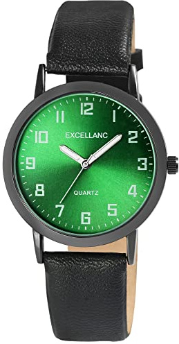 Excellanc Herren-Uhr Kunstleder Dornschließe Leuchtzeiger Analog Quarz 2900230 (schwarz grün)