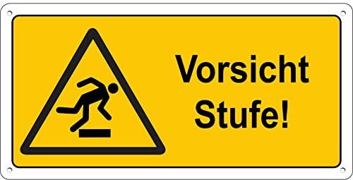 Pubblimania ACHTUNG STUFE Sturzgefahr Aluminium Sicherheitsschild 3 mm dick Brandschutzschild (Cm 29x14,5) (VORSICHT STUFE)