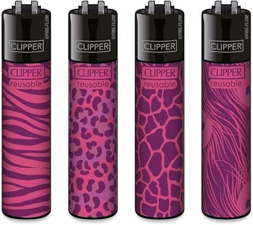 Clipper® 4er Pink Wildlife Collection Lighter Flints Feuerzeug + 1 Sticker High Zombie