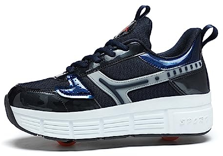 LYBANG Rollschuhe für Kinder Schuhe Mit Doppelt Rollen Automatisch Räder Rochen Skateboardschuhe Outdoor Fitnessschuhe Gymnastik Sneakers Kinder