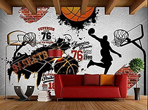 Mural de Fondo de Baloncesto Nostálgico Vintage Decoración Fotomural Sala De Estar Pared Pintado Papel Tapiz No Tejido-430cm×300cm