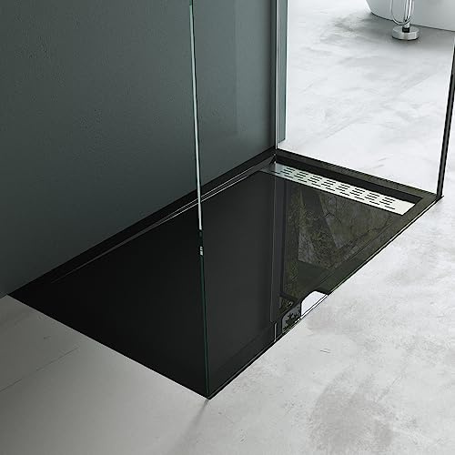 Mai & Mai Receveur de Douche Noir Rectangulaire 80x140x5cm + AL02 | Fabriqué en Acrylique, Bac à Douche Extra-plat, Receveur Antiglisse pour Salle de Bain, XE4