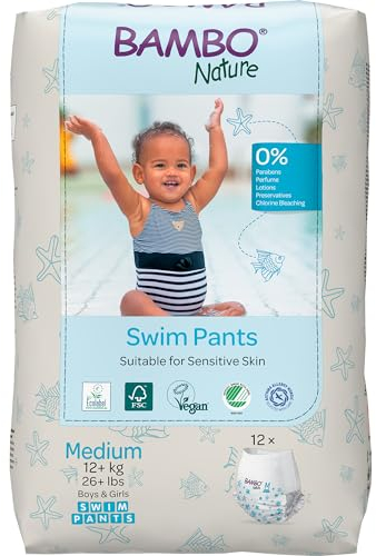 Bambo Nature Schwimmwindel Baby, Größe M (12+ kg), 12 St. Windeln | Secure-Fit Einweg-Badehose | Auslaufsicherer Komfort beim Wasserspiel