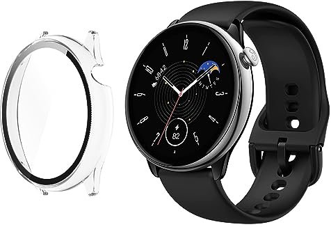 HOMTERN Case Compatible with Amazfit GTR Mini,Crystal Clear Hard PC Case with Tempered Glass Screen Protect Film Full Cover Shell Shockproof Scratch-Proof Screen Protector Cases