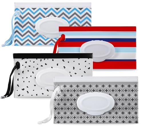 PandaEar 4 Pack Baby Wipe Dispenser, Reusable Nappy Bag Dispenser, Travel Wet Wipes Pouch, Baby Wipes Holder Container, Travel Wipes Case