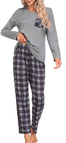 MoFiz Pyjama Femme Hiver Ensemble de Pyjama Noel Confortable Haut Manche Longue Bas Pyjama Femme à Carreaux 781-55 M