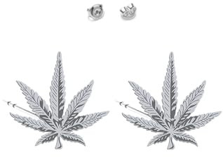 Ohrringe Silber Marihuana Hanfblatt, Emaille, Silber