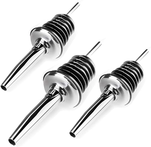 Ausgießer für Flaschen, Öl Essig Spender, Flaschenausgießer mit Deckel aus hochwertigem Edelstahl. Korken Flaschenausgießer Spirituosen mit Schutzkappe, präzise Dosierung x3