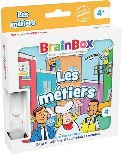 BRAINBOX Pocket - Berufe – Kartenspiel zur Erinnerung und Beobachtung – schnelles Familienspiel für Kinder ab 4 Jahren – Lernen mit Spaß – Taschen-Edition – 1 Spieler + – 10 Minuten – französische