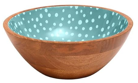 Dexam Sintra Mango Wood Spotted Salad Bowl - Duck Egg Blue