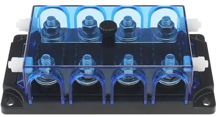 YINETTECH 1 porte-fusible de voiture bleu transparent à 4 voies compatible avec les fusibles Mega compatibles avec les fusibles à visser ANM pour climatisation automobile