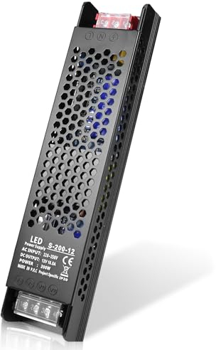 InShareplus LED Trafo 12V 200W 16.7A, Schlankes Netzteil AC 230V zu DC Adapter, Konstante Spannung für LED-Streifen, Schrankleuchten, Lampen und Innenbeleuchtung