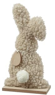 MARELIDA Osterhase stehend auf Holz Hase Teddy Dekofigur Plüschhase mit Knickohr Frühlingsdeko Ostern H: 23cm (Beige)