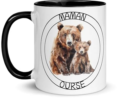 Tasse Ours Ski Raquette Neige Snowboard Trek Bivouac Mug Ourson Animal Drôle Sport Nature Sauvage Randonnée Marrant Fan Cadeau Élégant Business Super Papa Fête des pères (Maman Ourse)